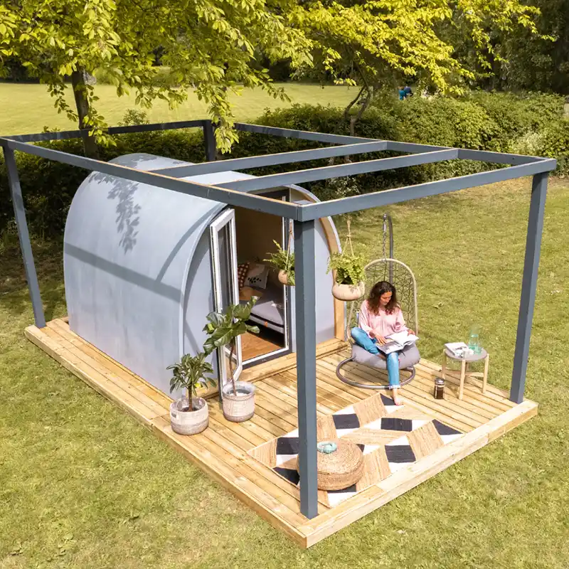 skipjack grey garden pod scene affordable garden pod